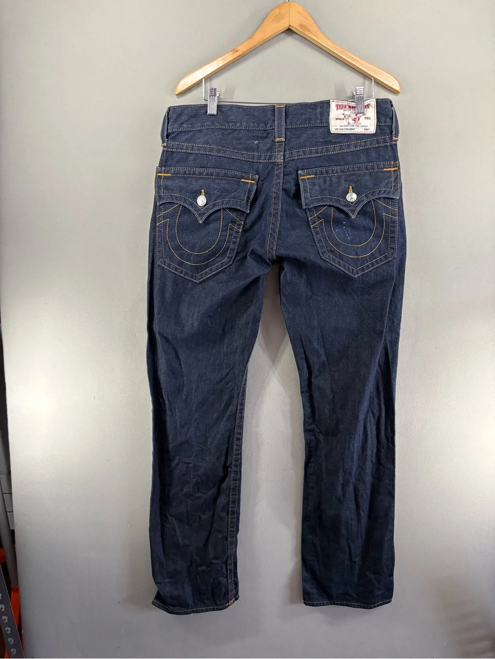 True Religion Men Jeans Straight Sz 34X34 Dark Denim Flip Flap Pockets